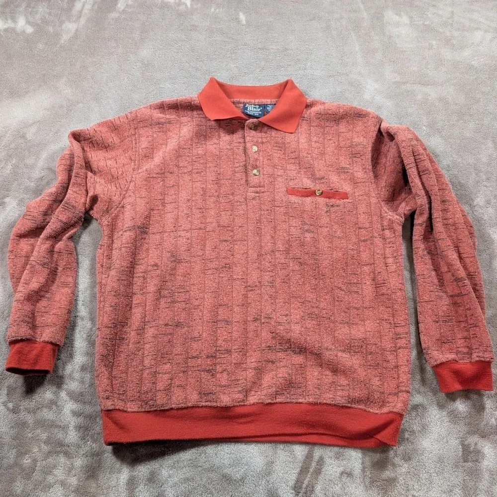 John Blair Mens Rust Red Textured Knit Long Sleeve Polo Sweater Size Small RG
